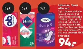Bilka Libresse, tena el. o.b. tilbud