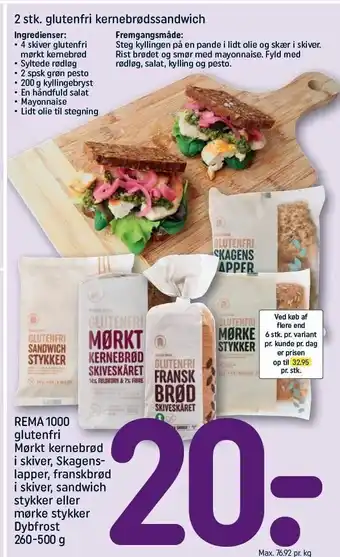REMA 1000 2 stk. glutenfrit kernebrødssandwich tilbud