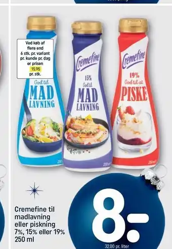 REMA 1000 Cremefine til madlavning 7%, 15% el.. 19% tilbud