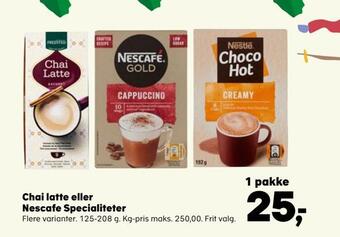 Kvickly Chai latte eller nescafe specialiteter tilbud