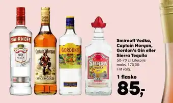 Kvickly Smirnoff vodka, captain morgan, gordon's gin eller sierra tequila tilbud