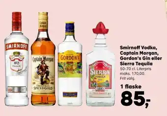 SuperBrugsen Smirnoff vodka, captain morgan, gordon's gin eller sierra tequila tilbud