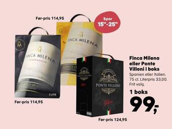 Kvickly Finca milena eller ponte villoni i boks tilbud