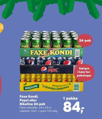 SuperBrugsen Faxe kondi, pepsi eller nikoline 24-pak tilbud