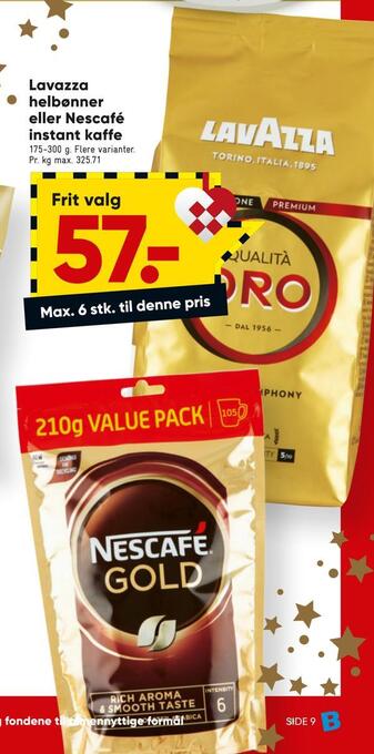 Bilka Lavazza helbønner eller nescafé instant kaffe tilbud