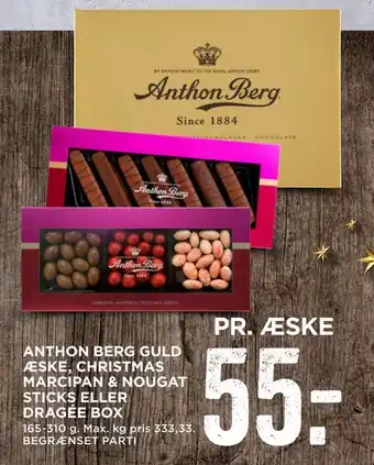 MENY Anthon berg guld æske, christmas marcipan & nougat sticks eller dragée box tilbud