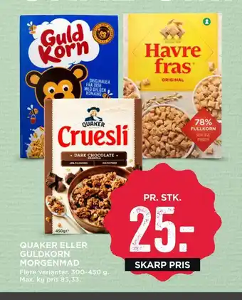 MENY Quaker eller guldkorn morgenmad tilbud