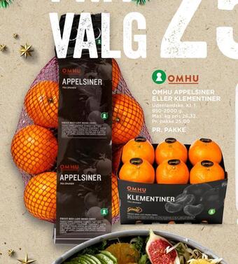 MENY Omhu appelsiner eller klementiner tilbud