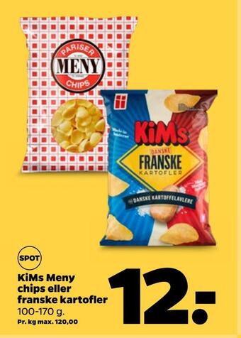 Netto Kims meny chips eller franske kartofler tilbud