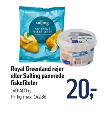 Føtex Royal greenland rejer eller salling panerede fiskefileter tilbud