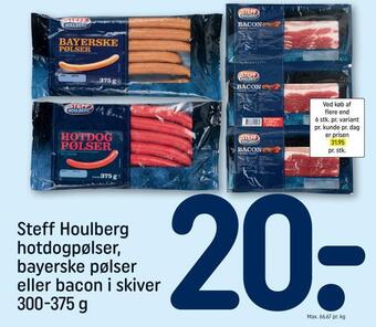 REMA 1000 Steff houlberg hotdogpølser, bayerske pølser eller bacon i skiver tilbud