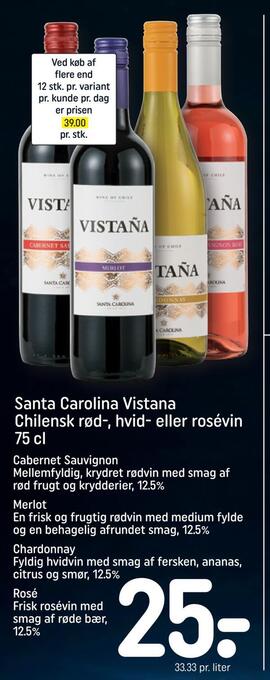 Santa carolina vistana chilensk rød-, hvid- eller rosévin 75 cl