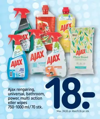 REMA 1000 Ajax rengøring, universal, bathroom, power, multi action eller wipes tilbud