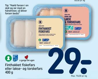 REMA 1000 Finthakket fiskefars eller lakse- og torskefars tilbud