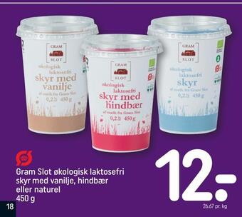 REMA 1000 Gram slot økologisk laktosefri skyr med vanilje, hindbær eller naturel tilbud