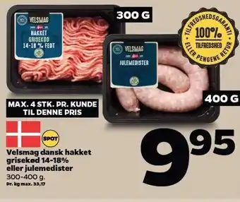 Netto Velsmag dansk hakket grisekød el. julemedister tilbud