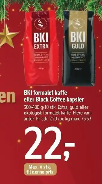 Føtex Bki formalet kaffe eller black coffe kapsler tilbud