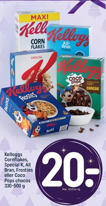 REMA 1000 Kelloggs cornflakes, special k, all bran, frosties el. coco pops chocos tilbud