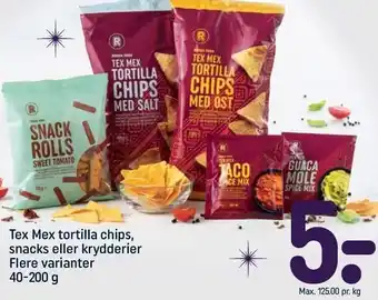 Tex mex tortilla chips, snacks el. krydderier