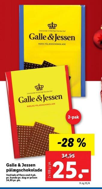 Lidl Galle & jessen pålægschokolade mælk tilbud