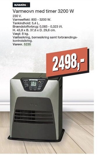 Varmeovn med timer 3200 w