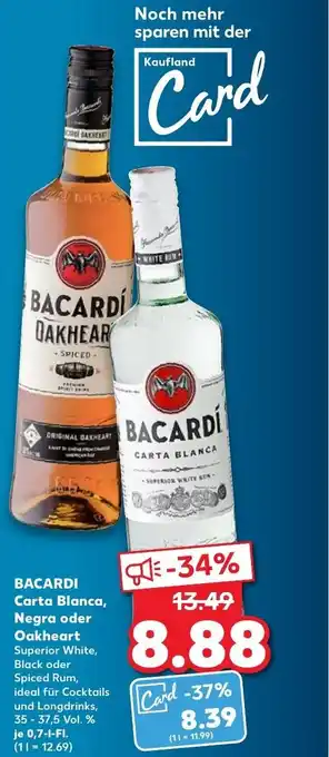 Kaufland DE Bacardi Carta Blanca, Negra oder Oakheart tilbud