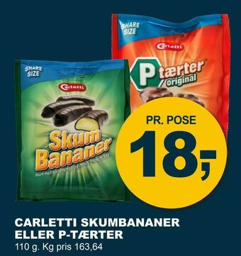 Let-Køb Carletti skumbananer eller p-tærter tilbud