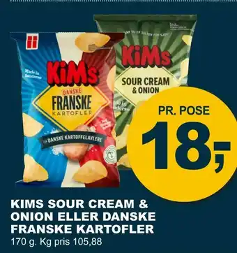 Let-Køb Kims sour cream & onion eller danske franske kartofler tilbud