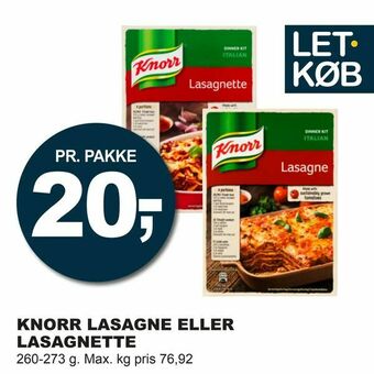 Let-Køb Knorr lasagne eller lasagnette tilbud