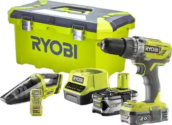 Johannes Fog 18v slagboremaskine 2xbatteri, støvsuger, kasse og tilbehørssæt (Ryobi) tilbud