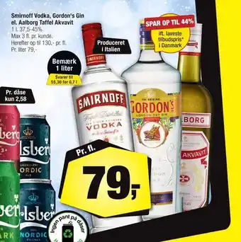 Calle Smirnoff vodka, gordon's gin el. aalborg taffel akvavit tilbud