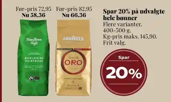 Spar 20% på udvalgte hele bønner