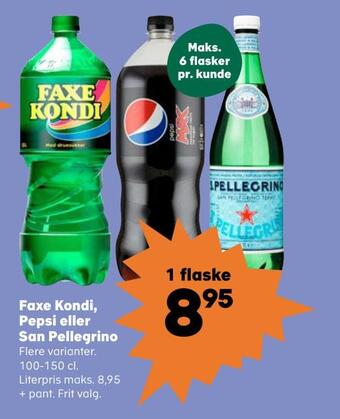 Kvickly Faxe kondi, pepsi eller san pellegrino tilbud