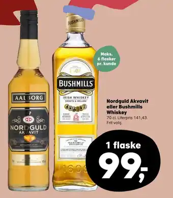 Kvickly Nordguld akvavit eller bushmills whiskey tilbud