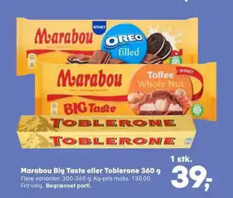 Kvickly Marabou big taste eller toblerone 360 g tilbud