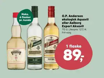 Kvickly O.p. anderson økologisk aquavit eller aalborg export akvavit tilbud