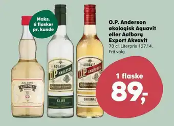 SuperBrugsen O.p. anderson økologisk aquavit eller aalborg export akvavit tilbud
