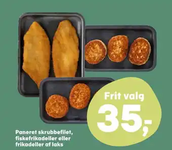 SuperBrugsen Paneret skrubbefilet, fiskefrikadeller eller frikadeller af laks tilbud