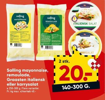 Bilka Salling mayonnaise, remoulade, graasten italiensk eller karrysalat tilbud