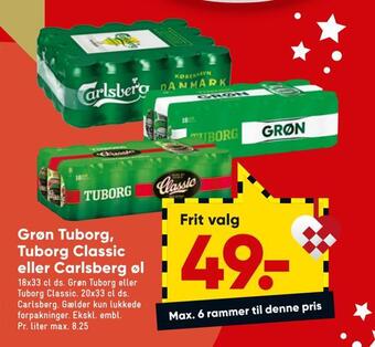 Bilka Grøn tuborg, tuborg classic eller carlsberg øl tilbud