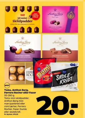 Netto Toms, anthon berg, ferrero rocher eller fazer tilbud