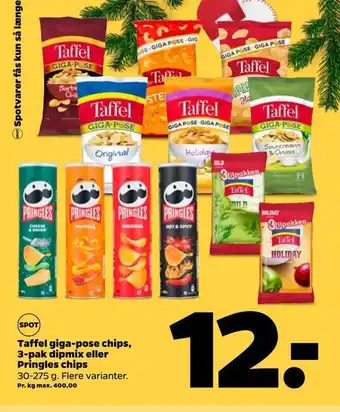 Netto Taffel giga-pose chips, 3-pak dipmix eller pringles chips tilbud