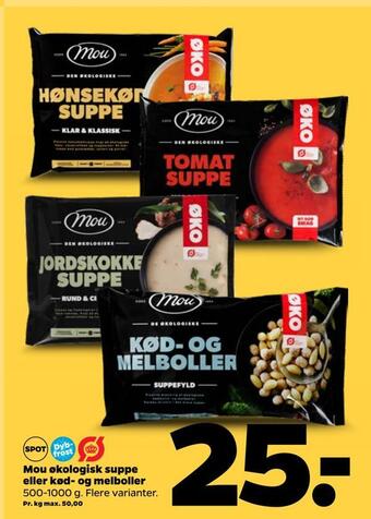 Netto Mou økologisk suppe eller kød- og melboller tilbud