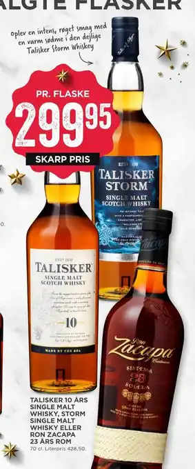 MENY Talisker 10 års single malt whisky, storm single malt whisky eller ron zacapa 23 års rom tilbud