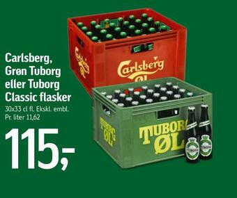Føtex Carlsberg, grøn tuborg eller tuborg classic flasker tilbud