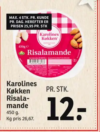 SPAR Karolines køkken risalamande tilbud