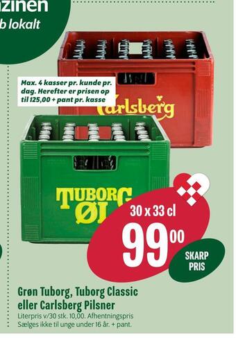 Min Købmand Grøn tuborg, tuborg classic eller carlsberg pilsner tilbud