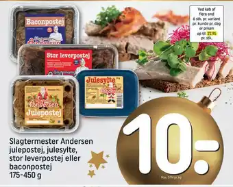 REMA 1000 Slagtermester andersen julepostej, julesylte, stor leverpostej eller baconpostej tilbud