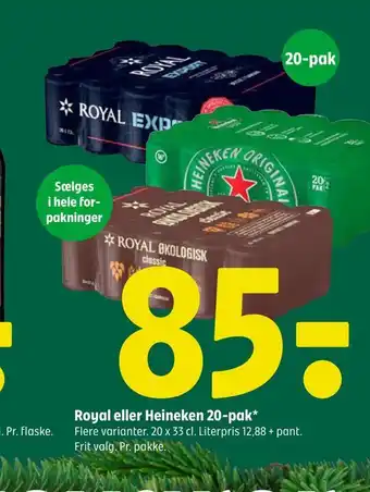 Coop 365 Royal eller heineken 20-pak tilbud