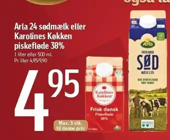 Føtex Arla 24 sødmælk el. karolines køkken piskefløde 38% tilbud